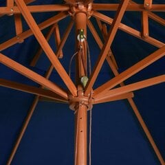 vidaXL saulessargs ar dubultu jumtu un koka kātu, zils, 270 cm cena un informācija | Saulessargi, markīzes un statīvi | 220.lv