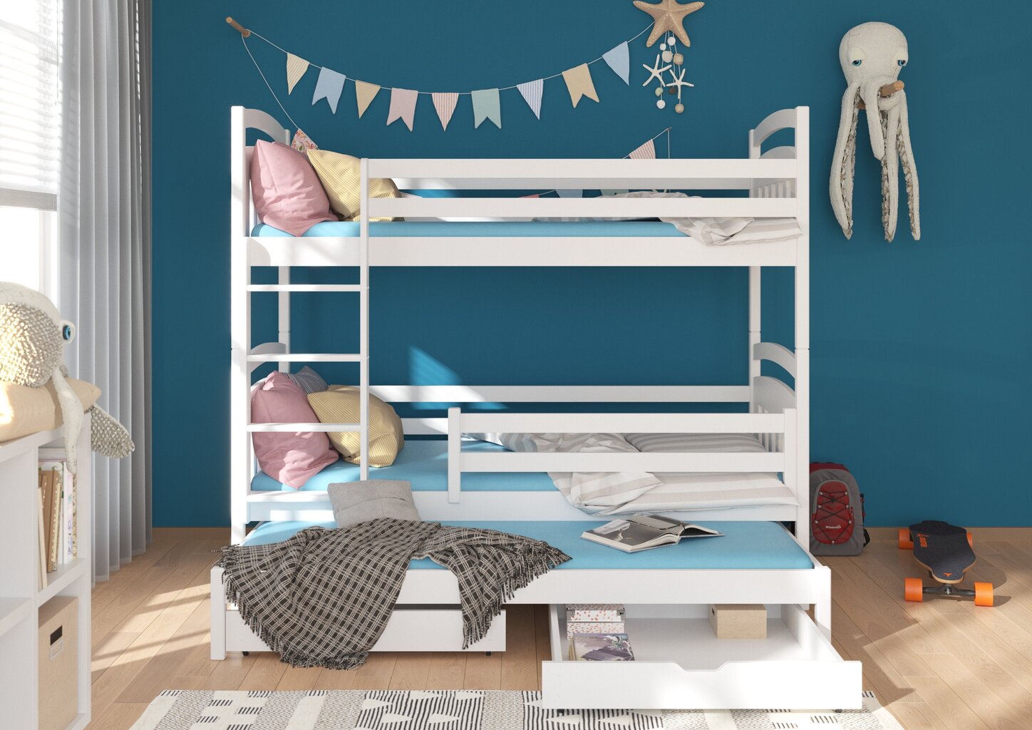 Divstāvu gulta Adrk Furniture Aldo 80x180 cm, balta цена и информация | Bērnu gultas | 220.lv