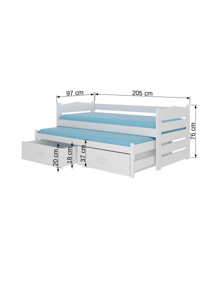 Bērnu gulta Adrk Furniture Tiarro 90x200 cm, tumši brūna/balta cena un informācija | Bērnu gultas | 220.lv
