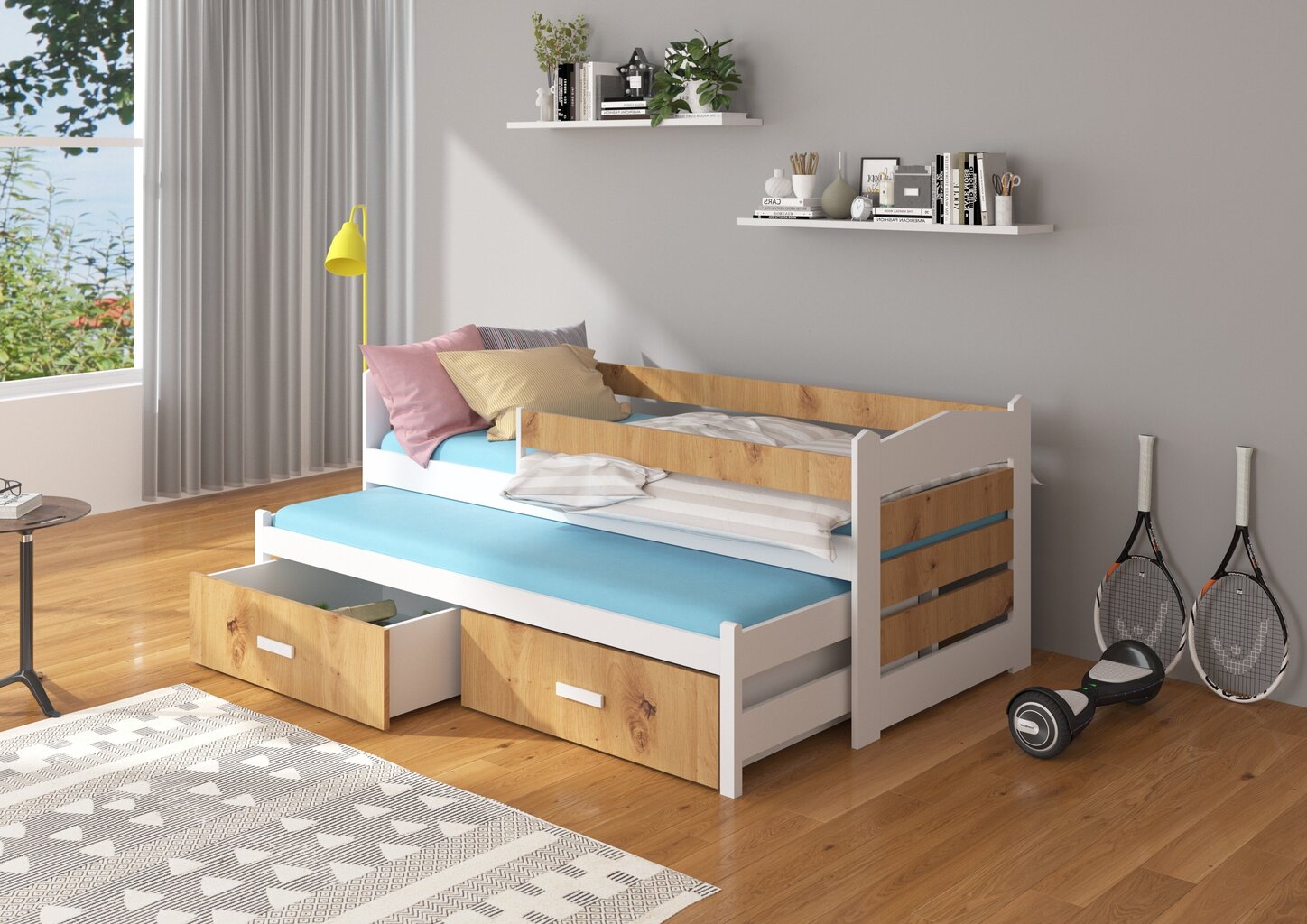 Gulta ADRK Furniture Tiarro 80x180 cm ar sānu aizsardzību, brūna/balta cena un informācija | Bērnu gultas | 220.lv