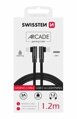Swissten Pītais L Tipa Universāls Quick Charge 3.1 USB-C uz Lightning Datu un Uzlādes Kabelis 1.2m Melns cena un informācija | Kabeļi un vadi | 220.lv
