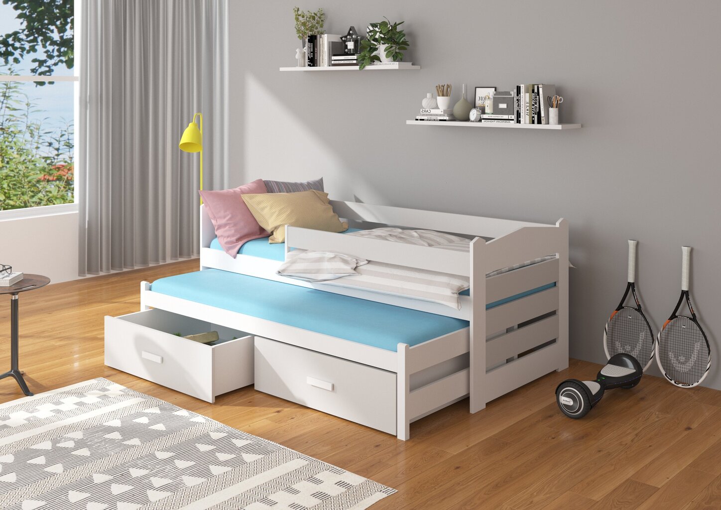 Bērnu gulta Adrk Furniture Tiarro 90x200 cm ar sānu aizsardzību, balta/gaiši pelēka cena un informācija | Bērnu gultas | 220.lv