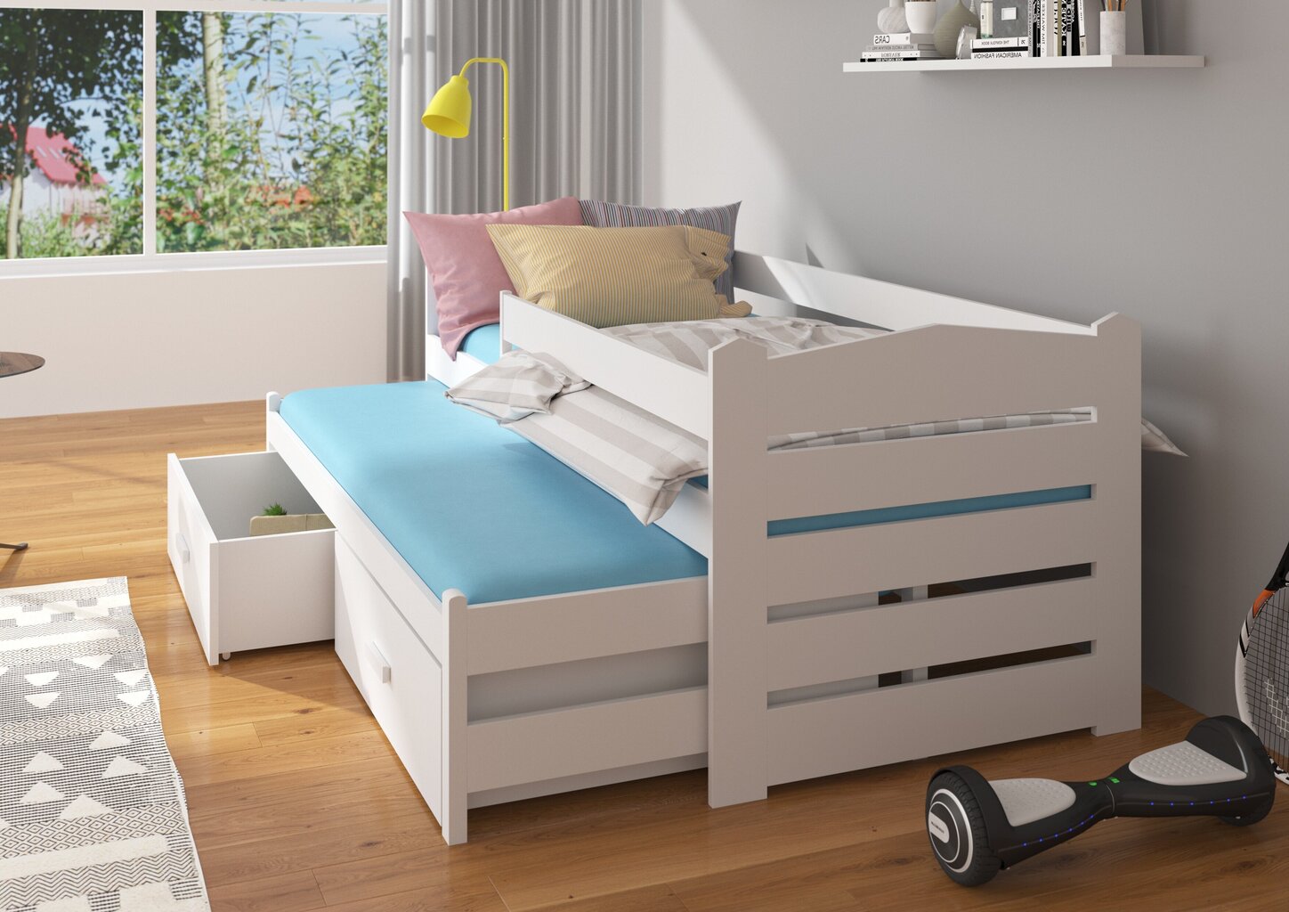 Bērnu gulta Adrk Furniture Tiarro 90x200 cm ar sānu aizsardzību, balta/gaiši brūna cena un informācija | Bērnu gultas | 220.lv