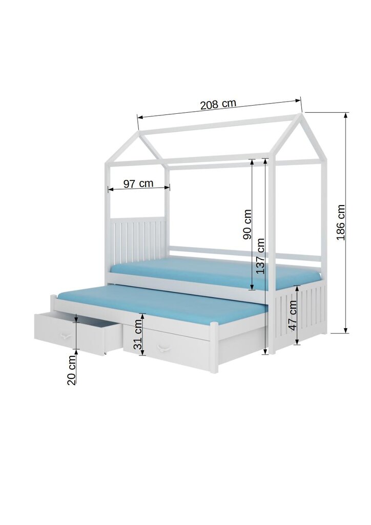 Gulta ADRK Furniture Jonasek 90x200cm, balta cena un informācija | Bērnu gultas | 220.lv