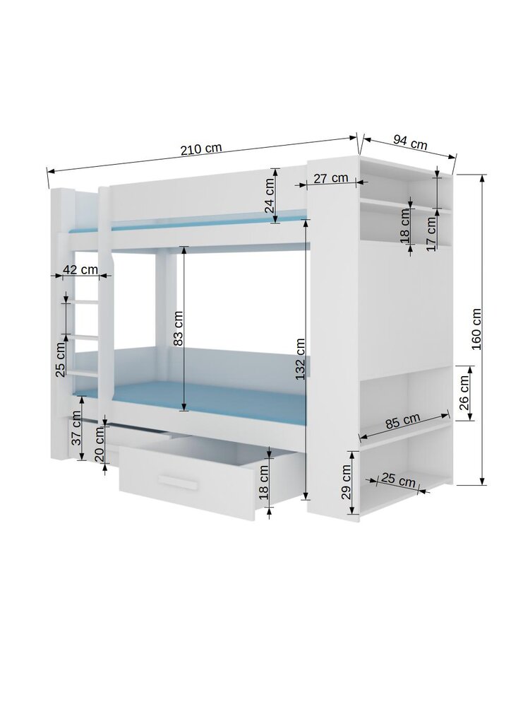 Gulta ADRK Furniture Garet 80x180cm, balta/gaiši pelēka цена и информация | Bērnu gultas | 220.lv