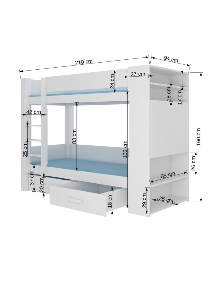 Gulta ADRK Furniture Garet 90x200cm, balta/ozolkoka krāsas цена и информация | Bērnu gultas | 220.lv