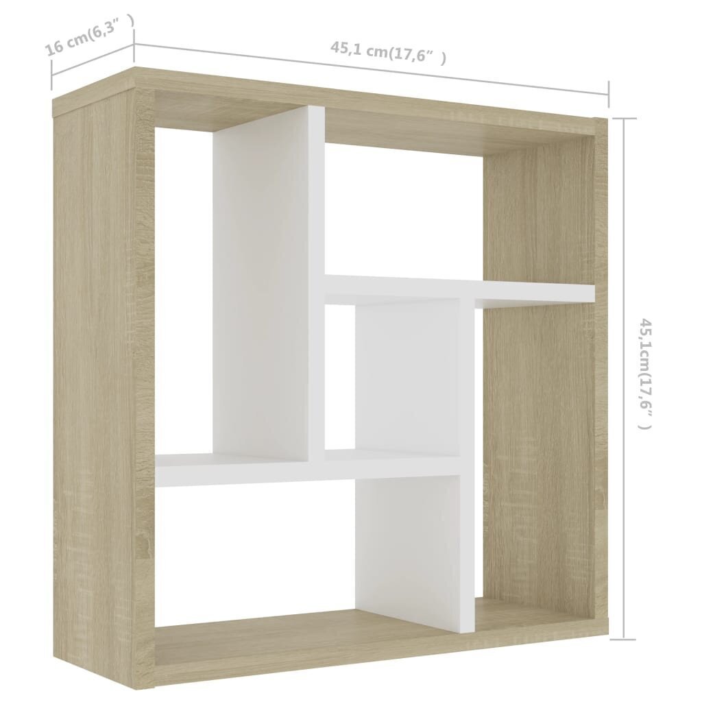 vidaXL - sienas plaukts, balta un ozolkoka krāsa, 45,1x16x45,1 cm cena un informācija | Plaukti | 220.lv