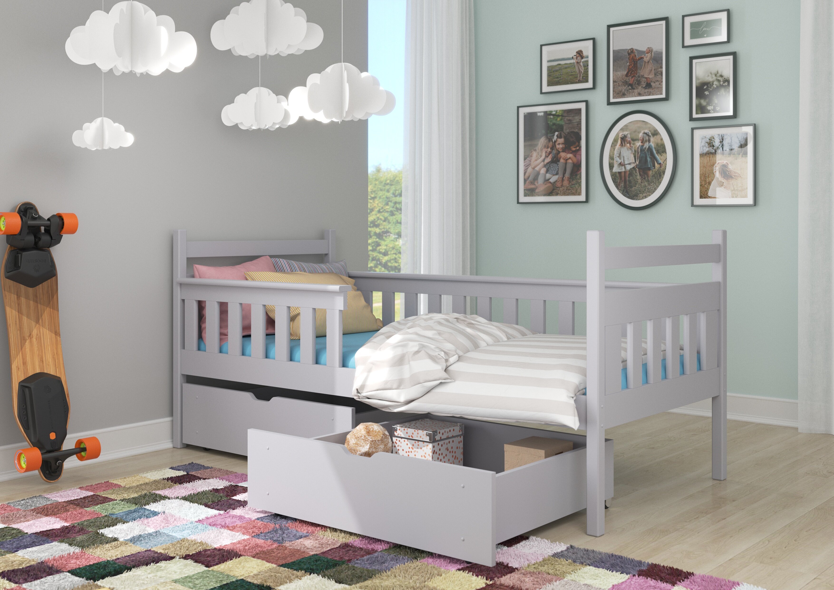 Bērnu gulta Adrk Furniture Eman 90x200 cm, gaiši pelēka cena | 220.lv