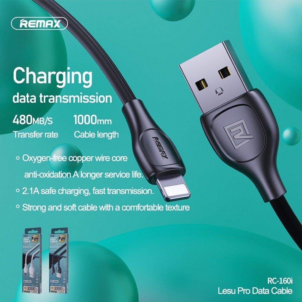 REMAX kabelis USB iPhone Lightning 8 kontaktu Lesu Pro 2,1A RC-160i balts cena un informācija | Savienotājkabeļi | 220.lv