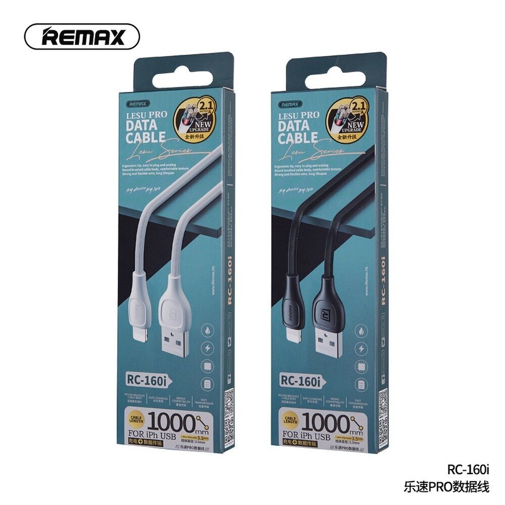 REMAX kabelis USB iPhone Lightning 8 kontaktu Lesu Pro 2,1A RC-160i melns цена и информация | Savienotājkabeļi | 220.lv