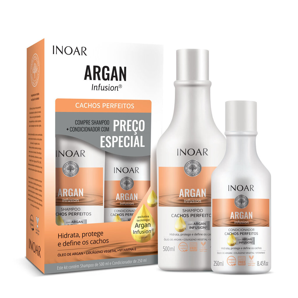 Viļņotu un cirtainu matu kopšanas komplekts Inoar Argan Infusion Perfect Curls Duo Kit цена и информация | Šampūni | 220.lv