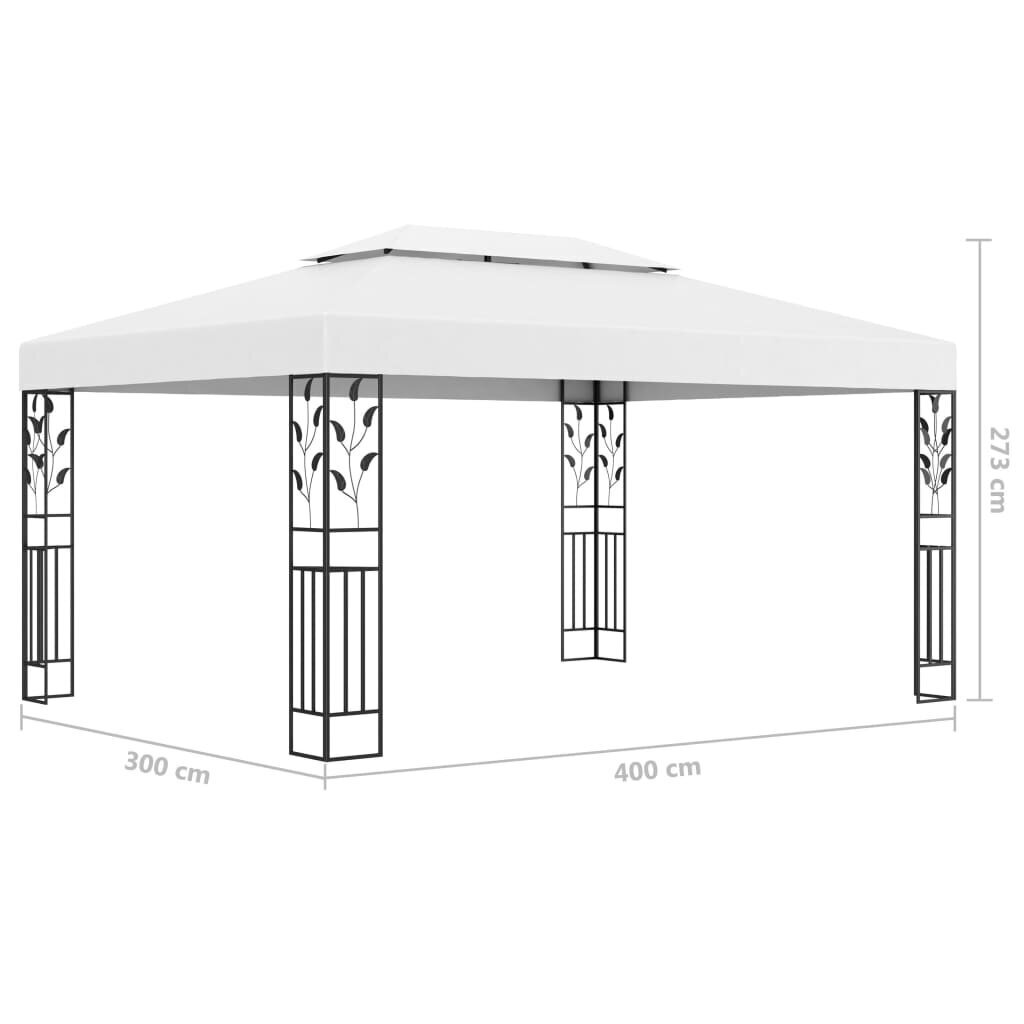 vidaXL - dārza mēbeles ar spuldzēm un dubultu jumtu, baltas, 3x4m цена и информация | Dārza nojumes un lapenes | 220.lv