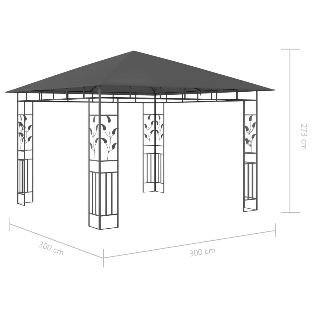 vidaXL - dārza mēbeles ar kukaiņu sietu un spuldzēm, antracīta krāsas, 3x3x2,73m, 180g / m² cena un informācija | Dārza nojumes un lapenes | 220.lv