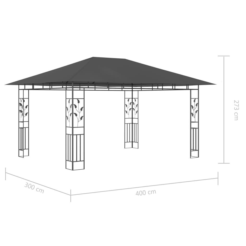 vidaXL - dārza mēbeles ar kukaiņu sietu un spuldzēm, antracīta krāsas, 4x3x2,73m, 180g / m² cena un informācija | Dārza nojumes un lapenes | 220.lv