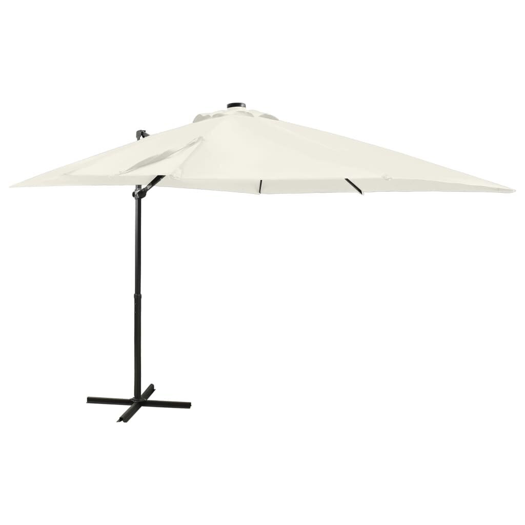 vidaXL Arm lietussargs ar stabu un LED spuldzēm, smilškrāsas, 250cm cena un informācija | Saulessargi, markīzes un statīvi | 220.lv