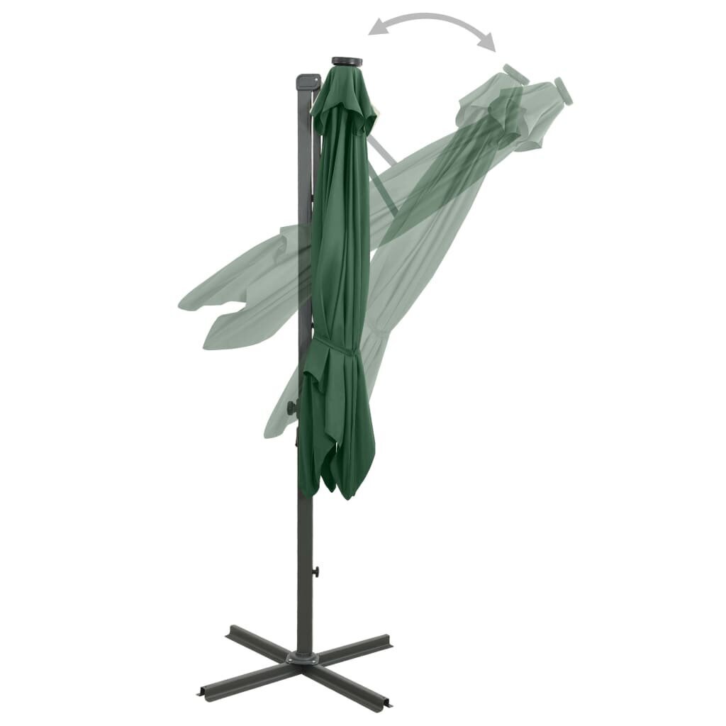 vidaXL Arm lietussargs ar stabu un LED spuldzēm, zaļš, 250cm cena un informācija | Saulessargi, markīzes un statīvi | 220.lv