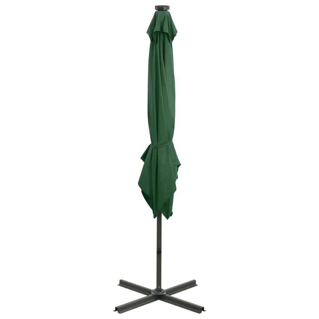 vidaXL Arm lietussargs ar stabu un LED spuldzēm, zaļš, 250cm cena un informācija | Saulessargi, markīzes un statīvi | 220.lv