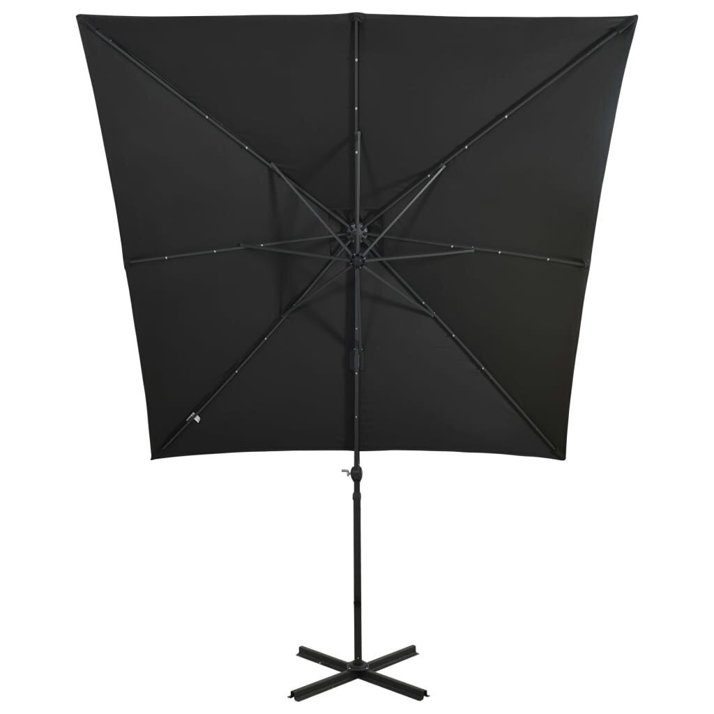 vidaXL - rokas formas lietussargs ar stabu un LED spuldzēm, melns, 250cm cena un informācija | Saulessargi, markīzes un statīvi | 220.lv