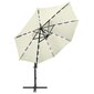 vidaXL Arm lietussargs ar stabu un LED spuldzēm, smilškrāsa, 300cm цена и информация | Saulessargi, markīzes un statīvi | 220.lv