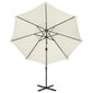 vidaXL Arm lietussargs ar stabu un LED spuldzēm, smilškrāsa, 300cm цена и информация | Saulessargi, markīzes un statīvi | 220.lv