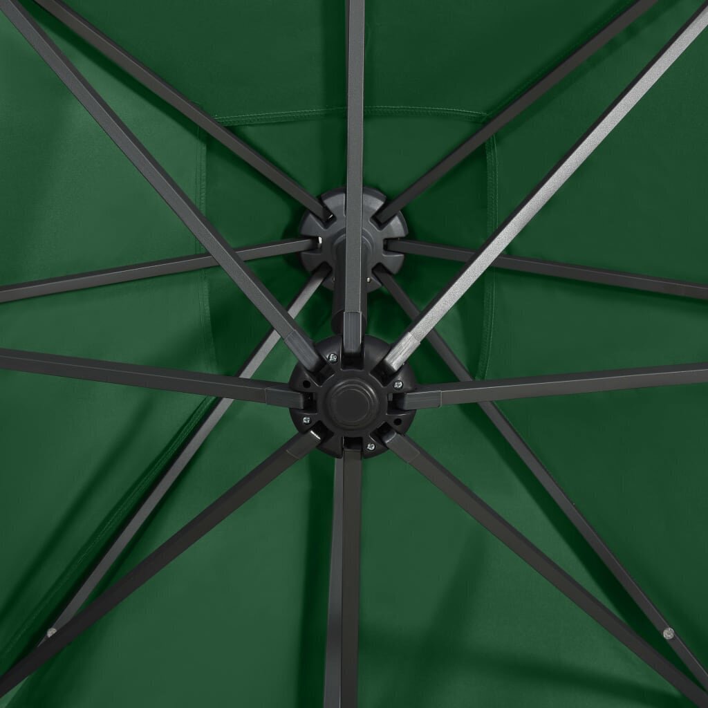 vidaXL Arm lietussargs ar stabu un LED spuldzēm, zaļš, 300cm cena un informācija | Saulessargi, markīzes un statīvi | 220.lv