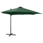 vidaXL Arm lietussargs ar stabu un LED spuldzēm, zaļš, 300cm cena un informācija | Saulessargi, markīzes un statīvi | 220.lv