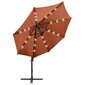 vidaXL Arm lietussargs ar stabu un LED spuldzēm, terakota, 300cm цена и информация | Saulessargi, markīzes un statīvi | 220.lv