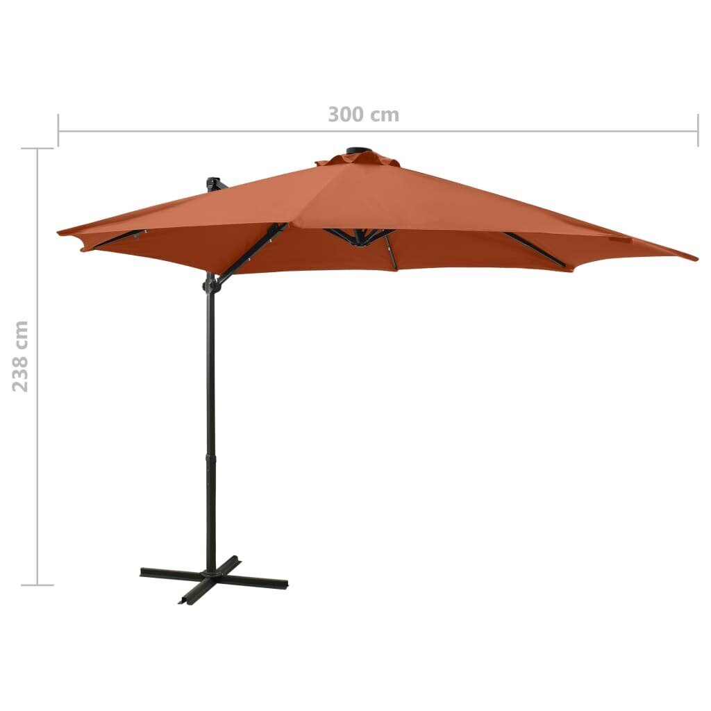 vidaXL Arm lietussargs ar stabu un LED spuldzēm, terakota, 300cm cena un informācija | Saulessargi, markīzes un statīvi | 220.lv