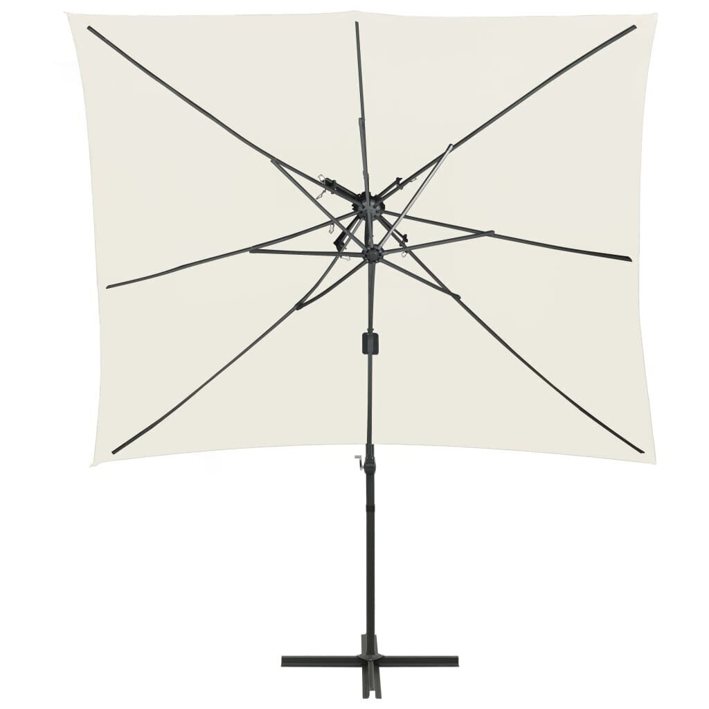 vidaXL Arm lietussargs ar dubultu augšdaļu, bēšs, 250x250cm cena un informācija | Saulessargi, markīzes un statīvi | 220.lv