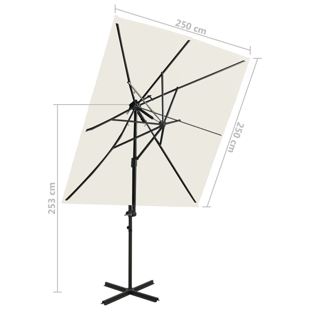 vidaXL Arm lietussargs ar dubultu augšdaļu, bēšs, 250x250cm cena un informācija | Saulessargi, markīzes un statīvi | 220.lv