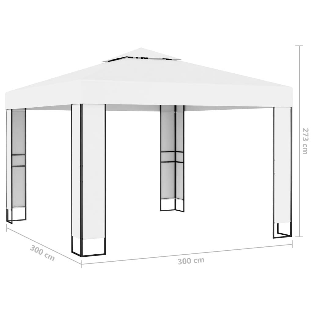 vidaXL - dārza nojume ar spuldzēm un dubultu jumtu, balta, 3x3m cena un informācija | Dārza nojumes un lapenes | 220.lv