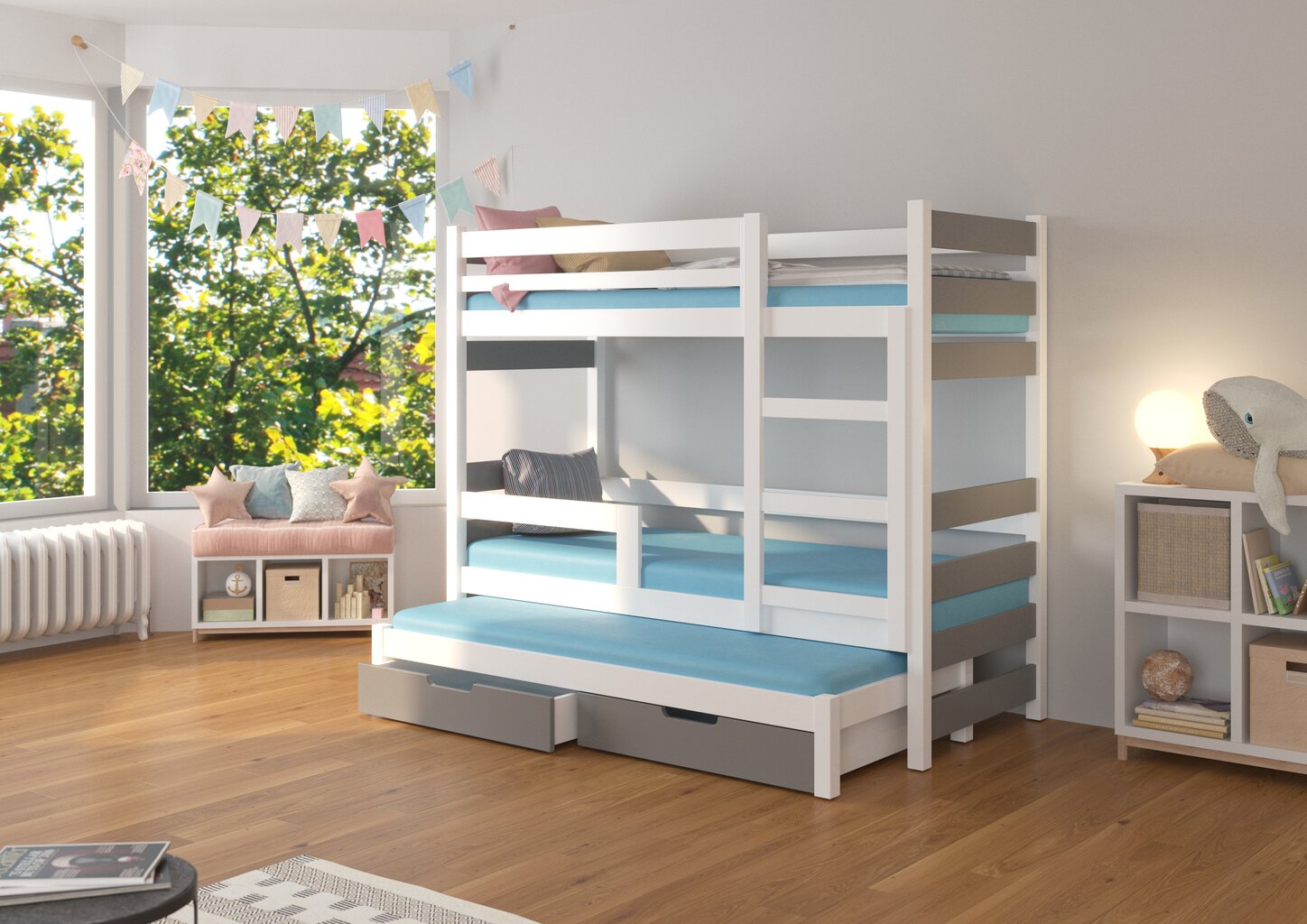 Gulta ADRK Furniture Karlo, balta/pelēka cena un informācija | Bērnu gultas | 220.lv