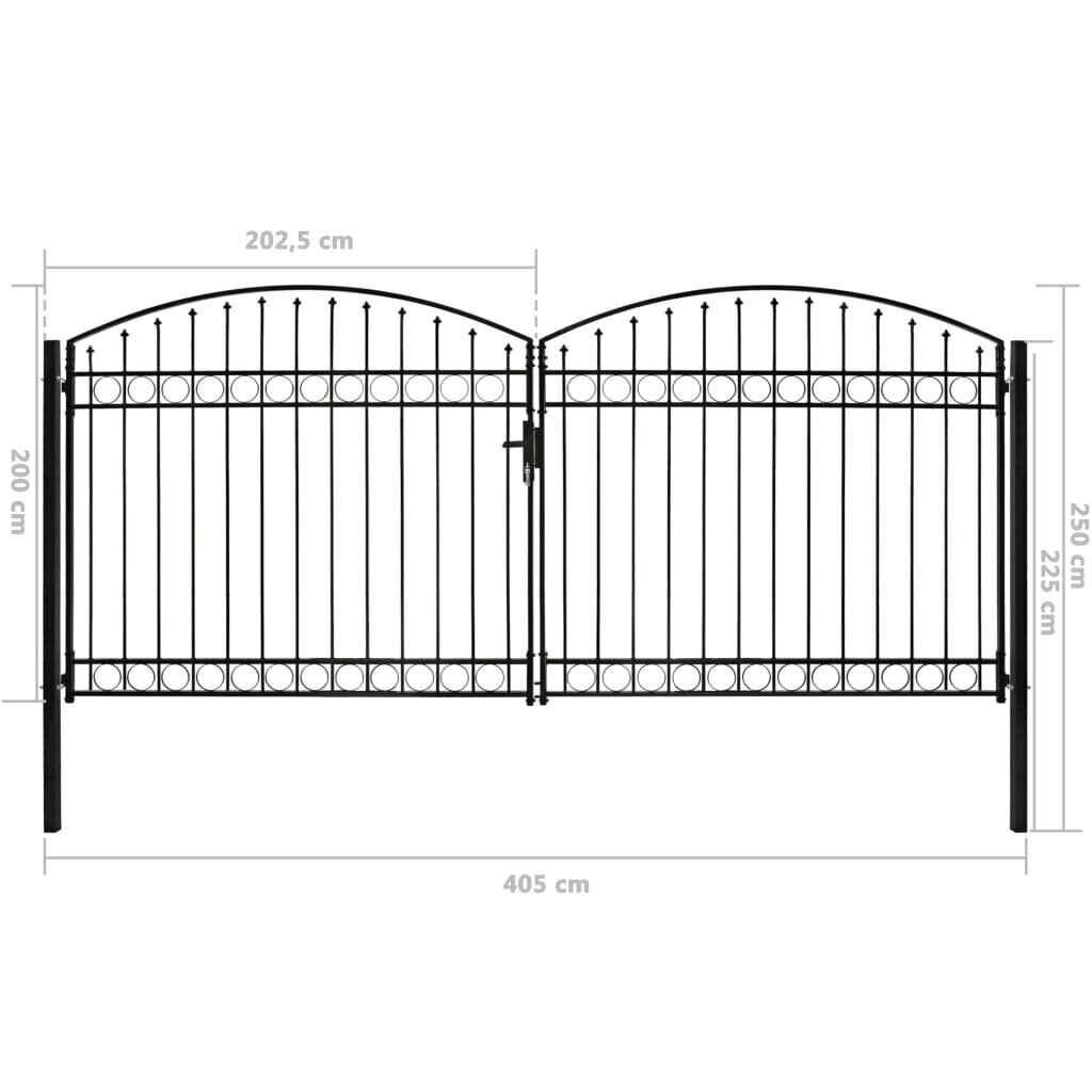 vidaXL - divviru žoga vārti ar arkveida formu, melni, 400x200 cm, tērauds cena un informācija | Žogi un piederumi | 220.lv