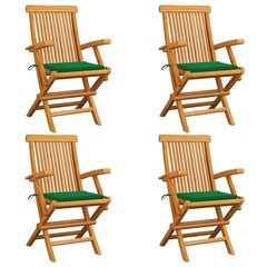 vidaXL - dārza krēsli, zaļi matrači, 4 gab., masīvs tīkkoks cena un informācija | Dārza krēsli | 220.lv