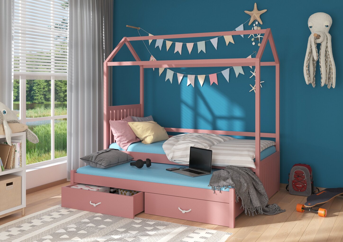 Gulta ADRK Furniture Jonasek 80x180cm, rozā cena un informācija | Bērnu gultas | 220.lv