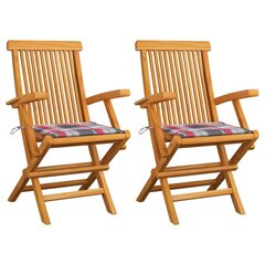 vidaXL - dārza krēsli ar rūtainiem spilveniem, 2 gab., masīvs tīkkoks cena un informācija | Dārza krēsli | 220.lv