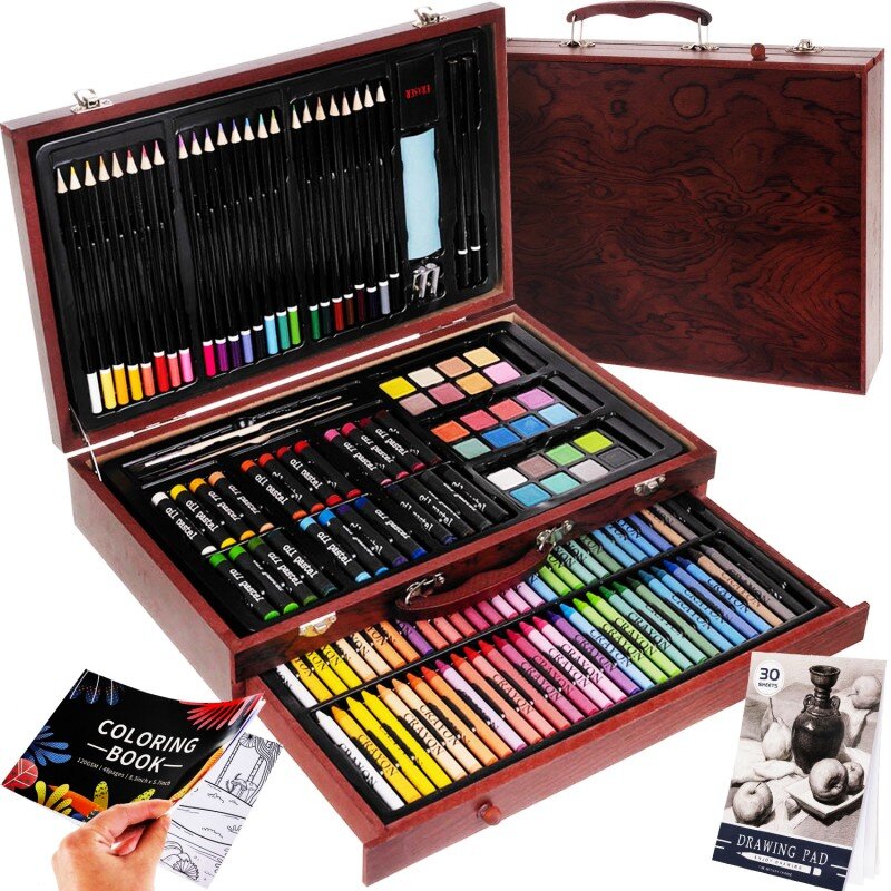 Gleznošanas-zīmēšanas komplekts koferī, 142 gab. cena un informācija | Modelēšanas un zīmēšanas piederumi | 220.lv
