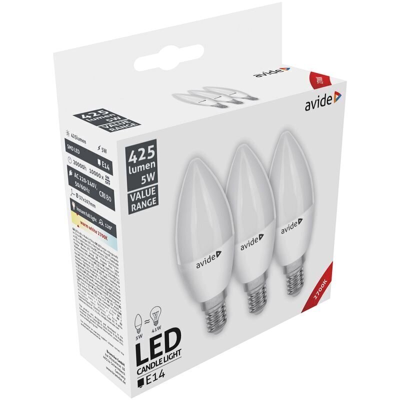 LED spuldze Avide 5W E14 2700K 3 gab cena un informācija | Spuldzes | 220.lv