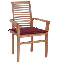 Krēsli ar sarkanvīna krāsas spilveniem, 8 gab., tīkkoks цена и информация | Садовые стулья, кресла, пуфы | 220.lv