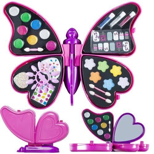 Liels manikīra un grima komplekts Tauriņš ar spoguli, rozā cena un informācija | Rotaļlietas meitenēm | 220.lv