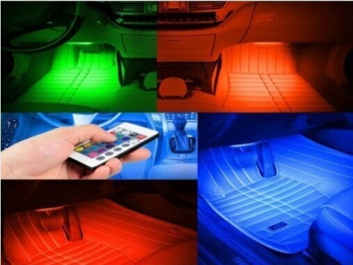 RGB LED nūjiņas ar tālvadības pulti automašīnas salona apgaismojumam cena un informācija | Auto spuldzes | 220.lv