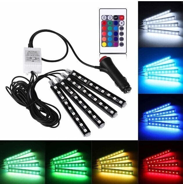 RGB LED nūjiņas ar tālvadības pulti automašīnas salona apgaismojumam cena un informācija | Auto spuldzes | 220.lv