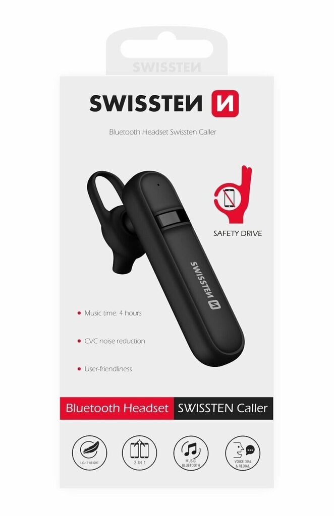 Swissten Caller Bluetooth 5.0 HandsFree Austiņa ar Funkciju MultiPoint / CVC noise reduction Melna cena un informācija | Bezvadu garnitūra | 220.lv