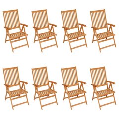 vidaXL - dārza krēsli ar spilveniem, 8 gab., masīvs tīkkoks цена и информация | Садовые стулья, кресла, пуфы | 220.lv