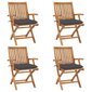 vidaXL - saliekamie dārza krēsli ar spilveniem, 4 gab., tīkkoks цена и информация | Dārza krēsli | 220.lv