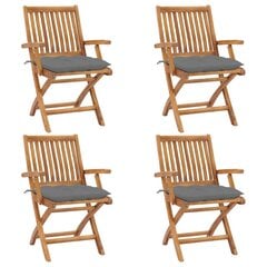 vidaXL - saliekamie dārza krēsli ar spilveniem, 4 gab., tīkkoks cena un informācija | Dārza krēsli | 220.lv