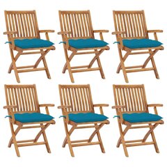 vidaXL - saliekamie dārza krēsli ar spilveniem, 6 gab., tīkkoks cena un informācija | Dārza krēsli | 220.lv