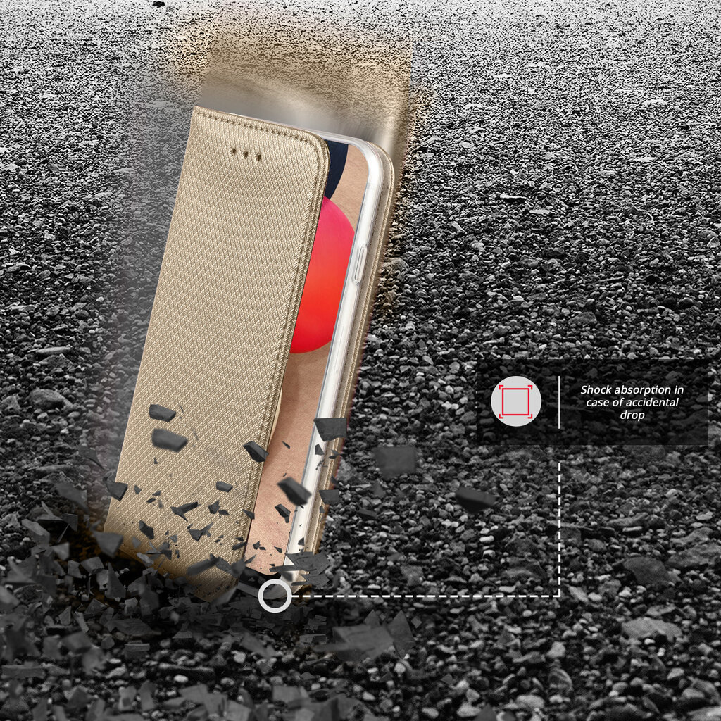 Moozy magnētisks telefona maciņš ar karšu turētāju un statīva funkciju saderīgs ar Samsung A02S telefona modeli - Zelta cena un informācija | Telefonu vāciņi, maciņi | 220.lv