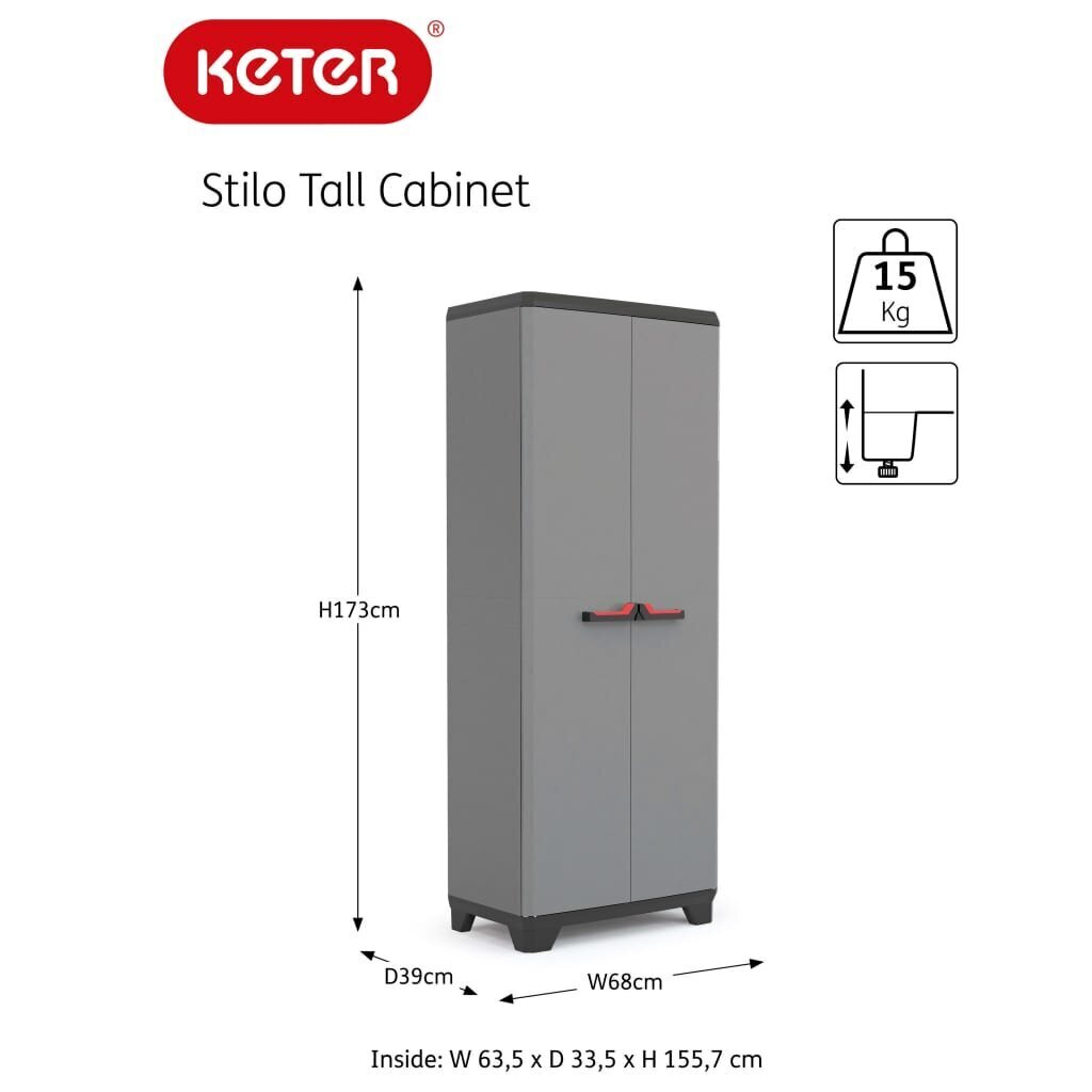 Keter - skapis ar plauktiem Stilo, pelēks un melns, 173cm cena un informācija | Skapīši viesistabai | 220.lv