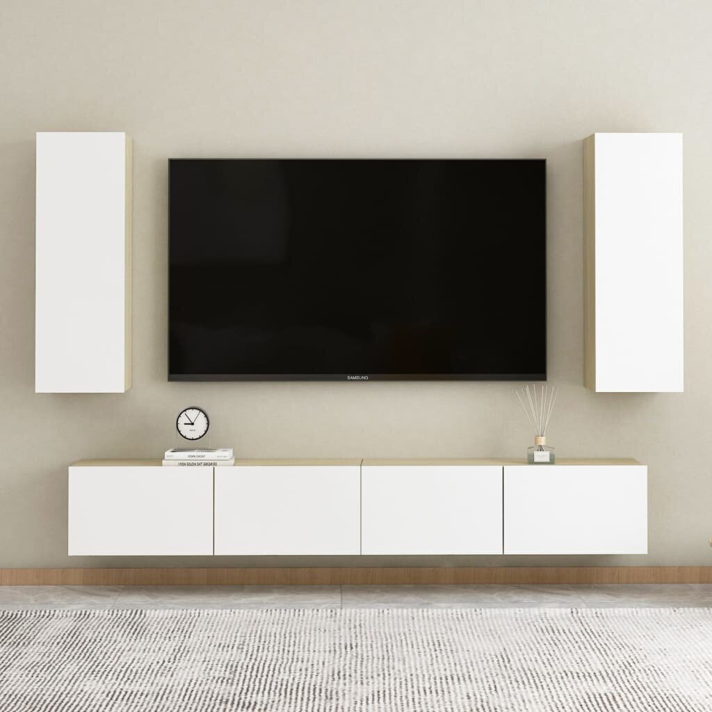 TV skapji, 2 gab., balts un ozols, 30,5x30x90cm, MDP cena un informācija | TV galdiņi | 220.lv